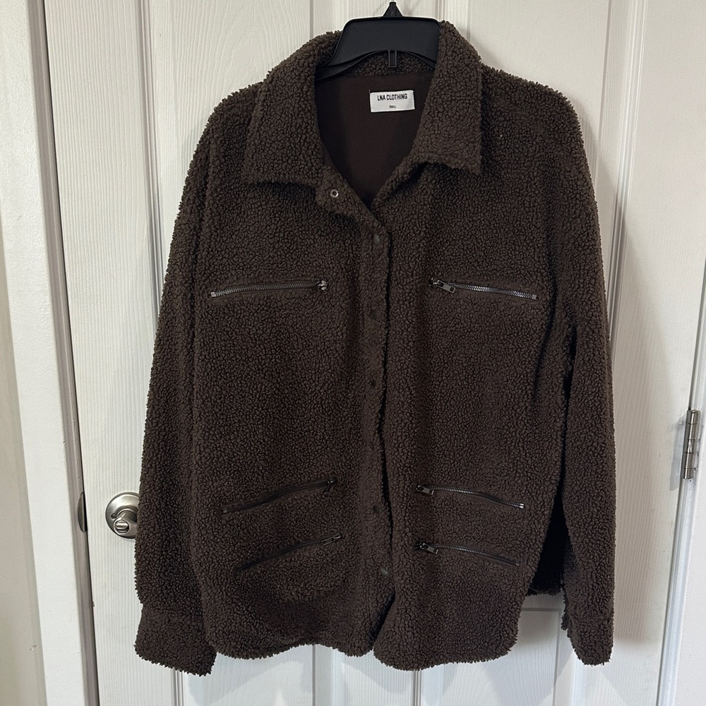 LNA clothing chocolate brown teddy shacket size small